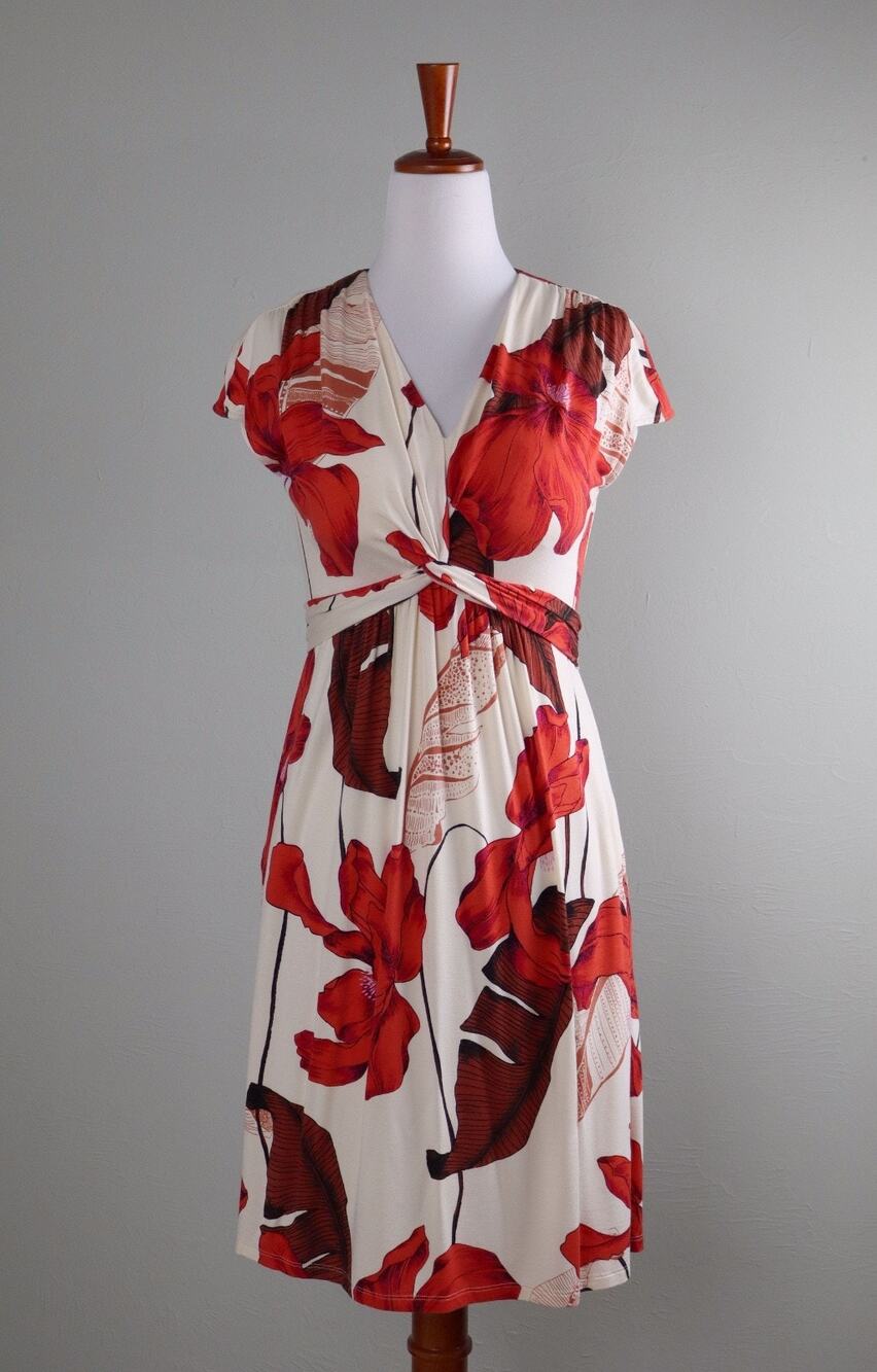 SOMA Soft Stretch Floral Padded Bust Casual Shirred Bra Dress Size Small